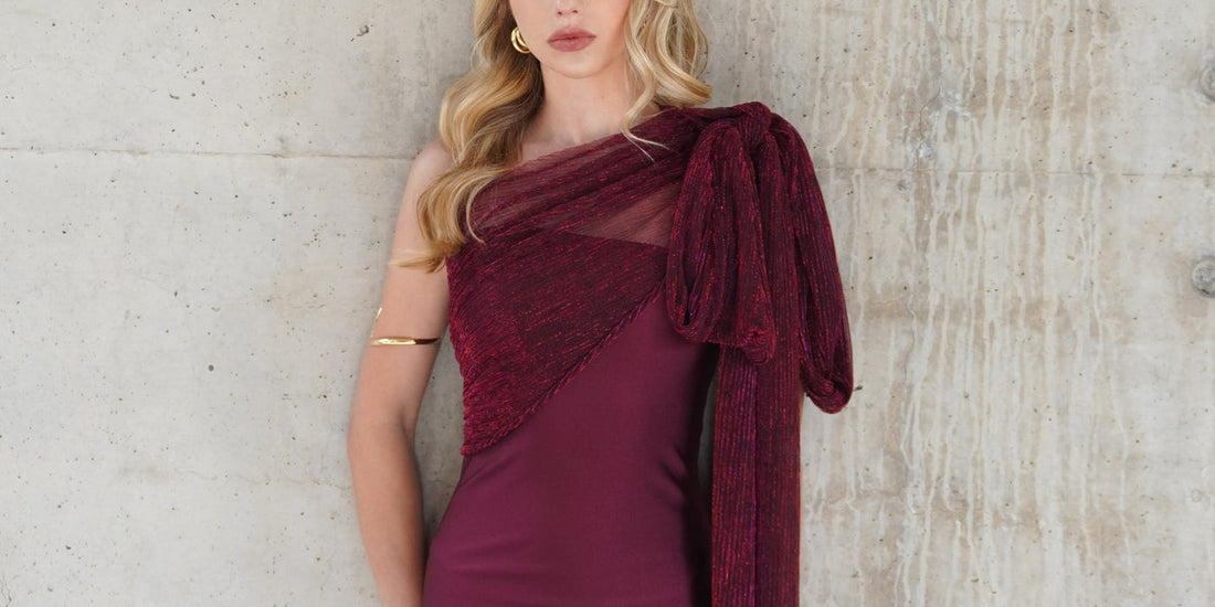 Vestido largo burdeo para matrimonio de noche, VIRANDCO