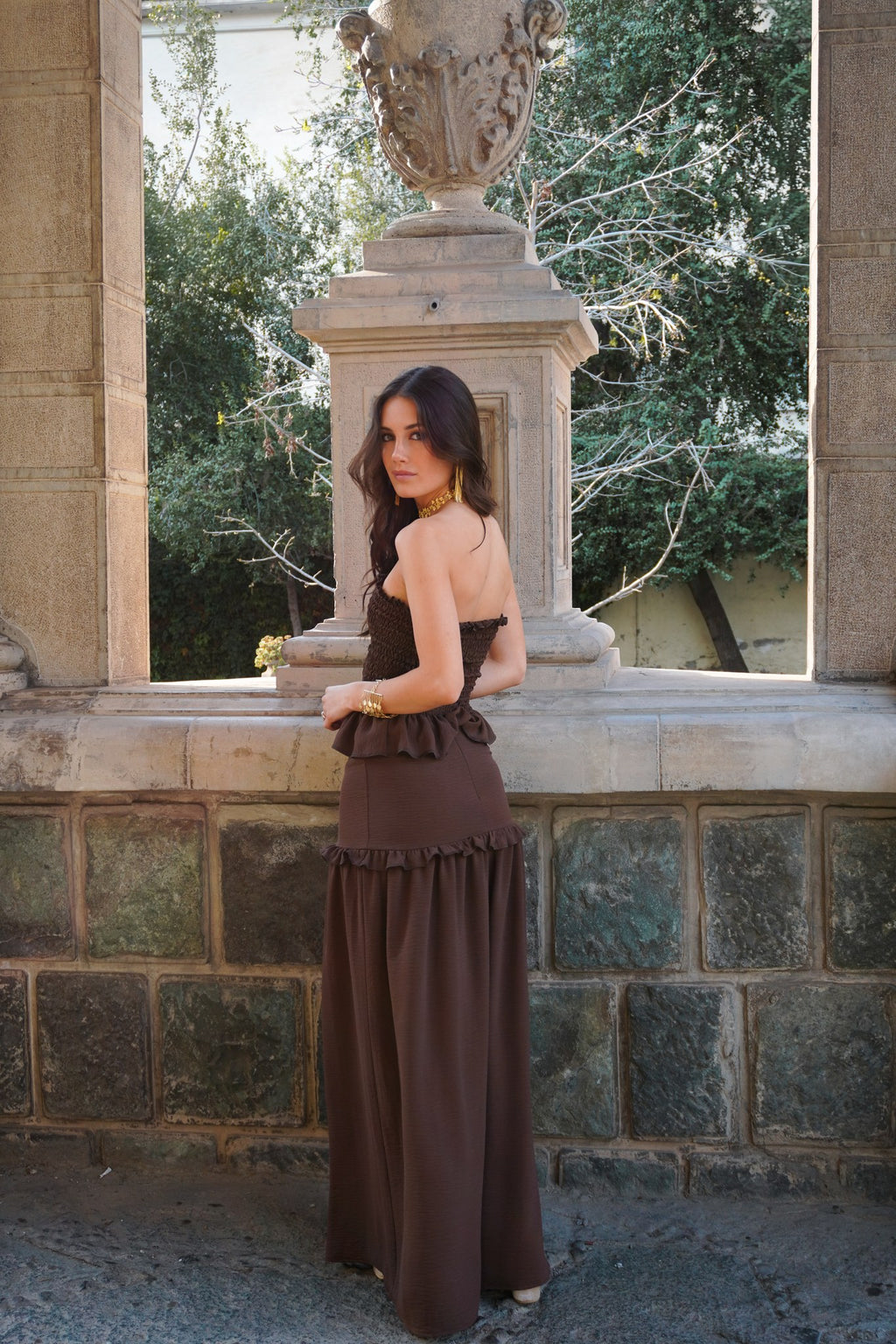 Top strapless mocca Jacinta, alternativa al vestido para matrimonio o graduación
